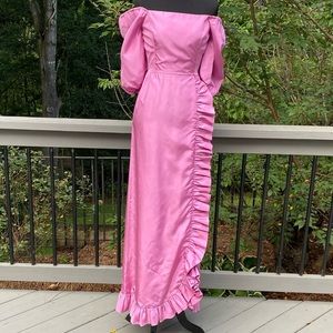 Vintage 70s 80s Puff Big Sleeve Ruffle Bridgerton Cottagecore Maxi Dress Gown